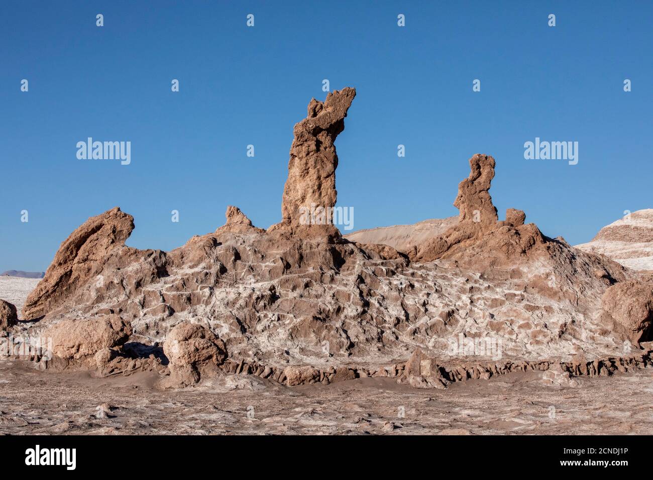 La formazione di pietra Tres Marias, Valle de le Luna, Los Flamencos National Reserve, Antofagasta Regione, Cile Foto Stock