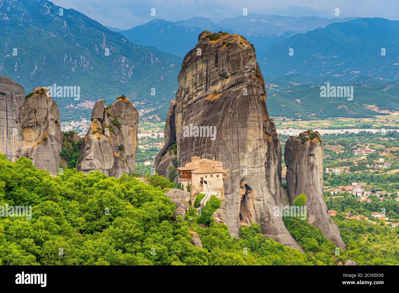 Monastero Santo di Rousanou, patrimonio dell'umanità dell'UNESCO, monasteri di Meteora, Grecia, Europa Foto Stock