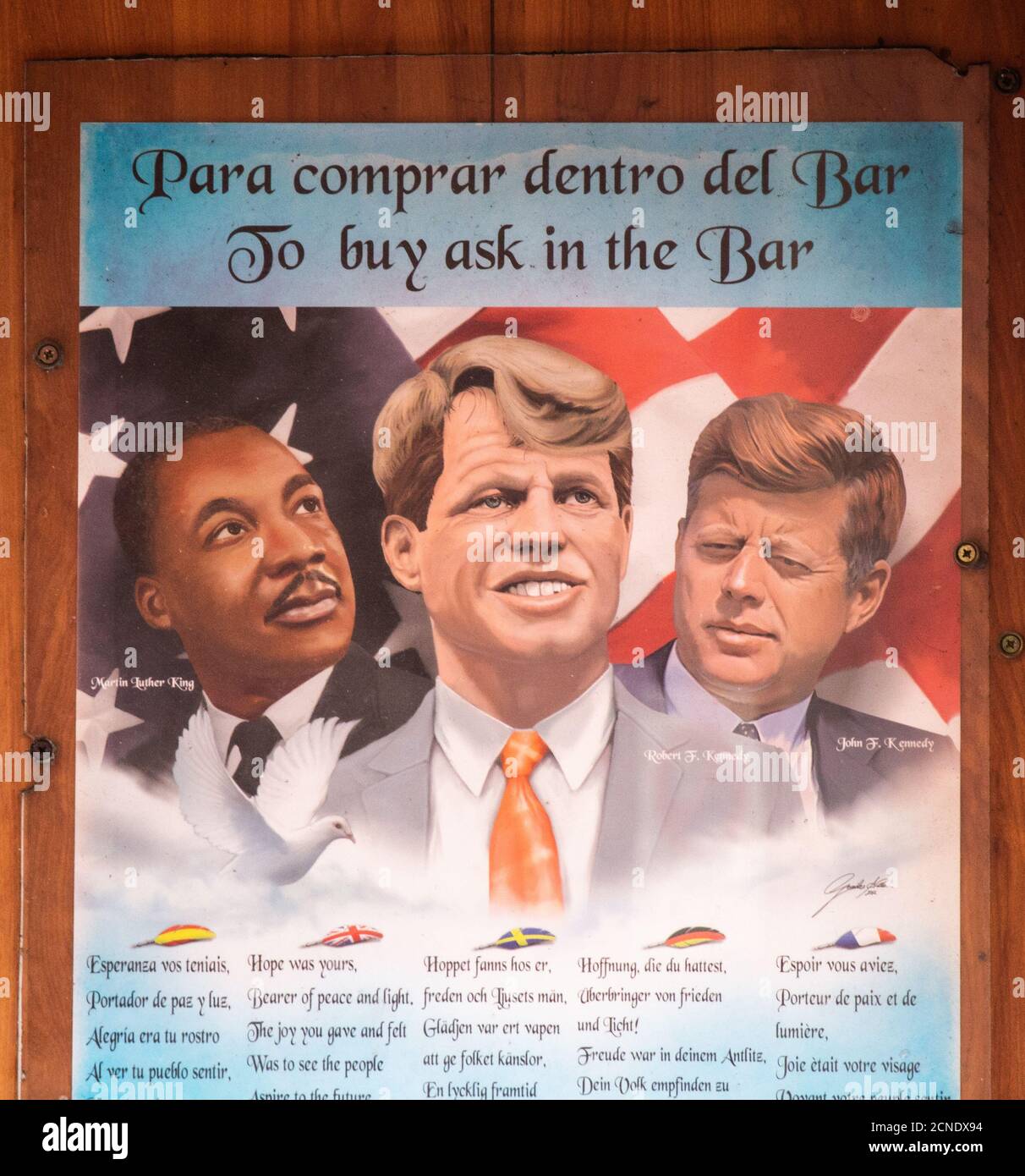 Martin Luther King, Bobby Kennedy e John F. Kennedy sul menu bar in Spagna. Foto Stock