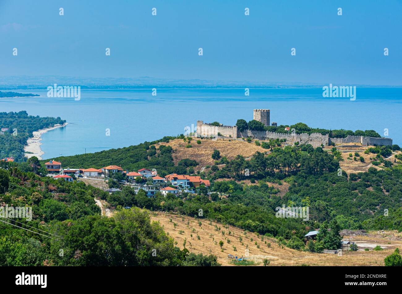 Platamon Castello ai piedi del Monte Olimpo, Grecia, Europa Foto Stock