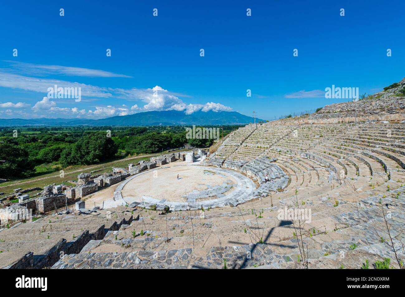 Anfiteatro, Philippi, Patrimonio dell'Umanità dell'UNESCO, Macedonia, Grecia, Europa Foto Stock