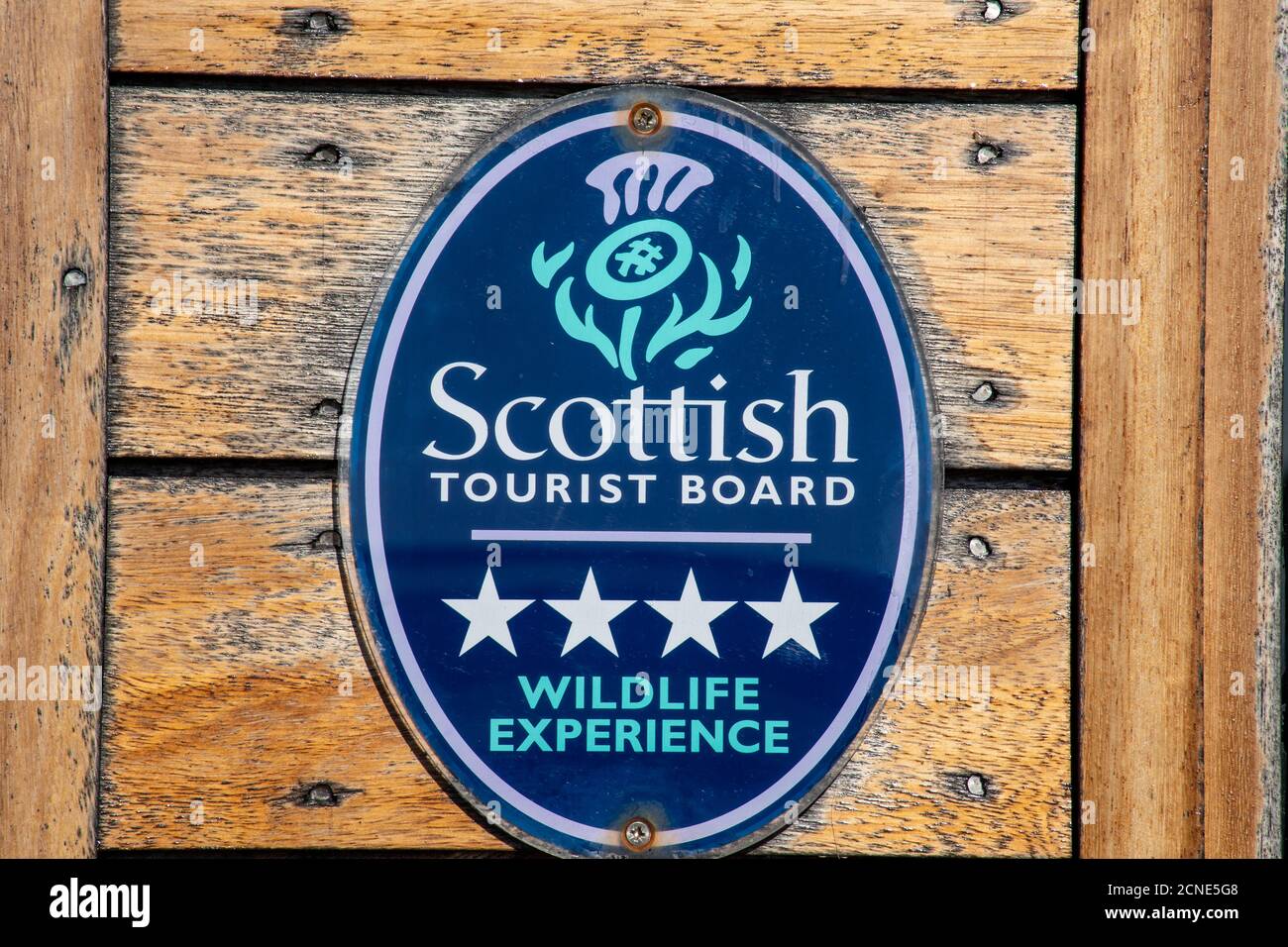 Primo piano del cartello Scottish Tourism Board Wildlife Experience Foto Stock