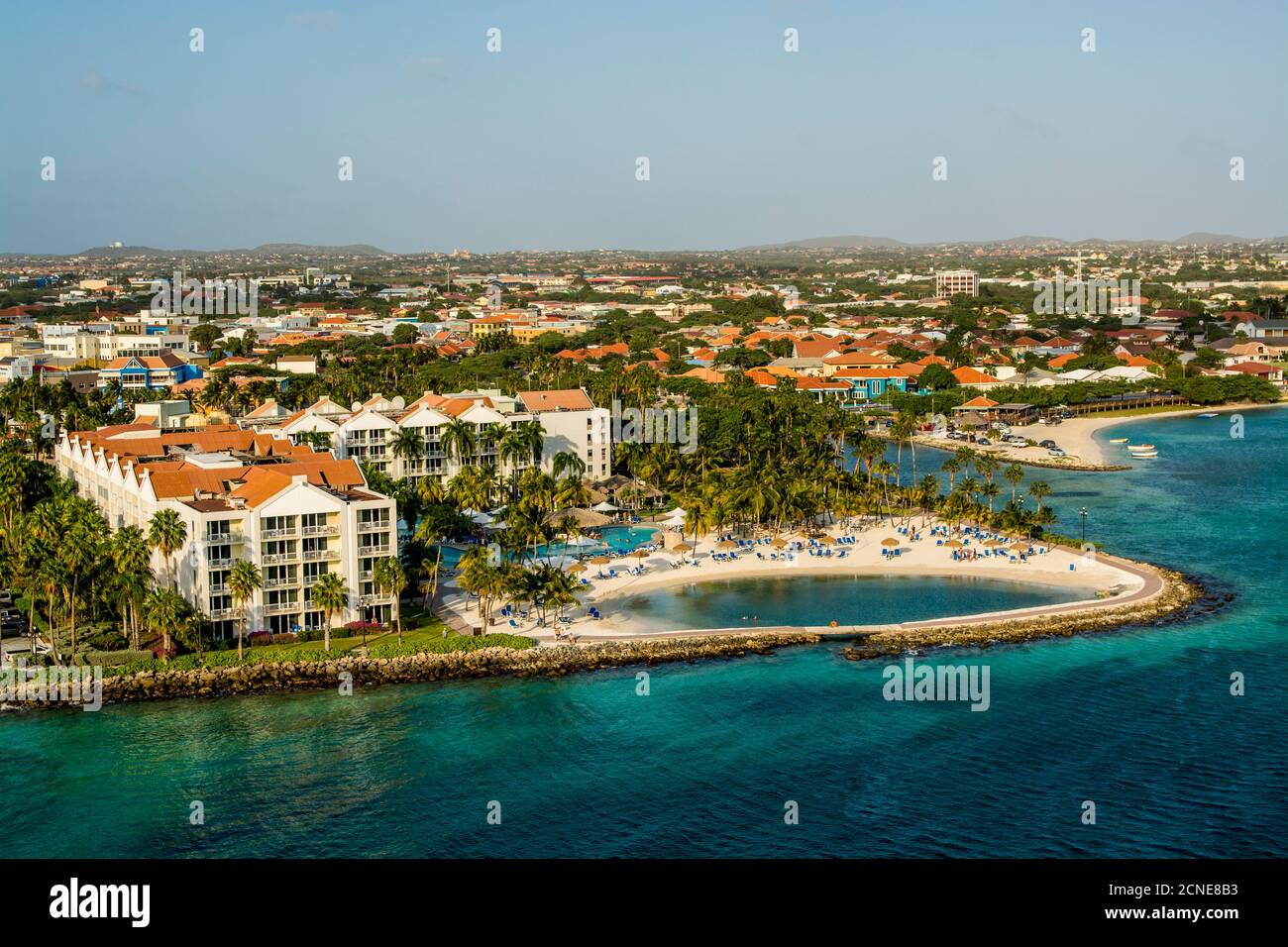 Vista aerea del resort Oranjestad, Aruba, Isole ABC, Antille olandesi, Caraibi, America Centrale Foto Stock