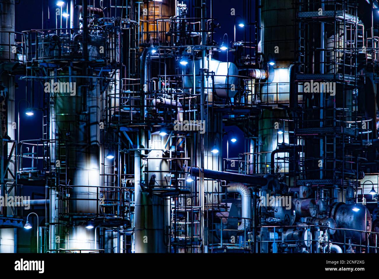 Vista notturna della fabbrica della zona industriale di Kawasaki Keihin Foto Stock