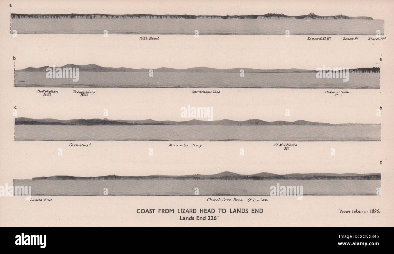 Lucertola testa a terra fine 226°. Profilo della costa della Cornovaglia. ADMIRALTY 1943 stampa Foto Stock