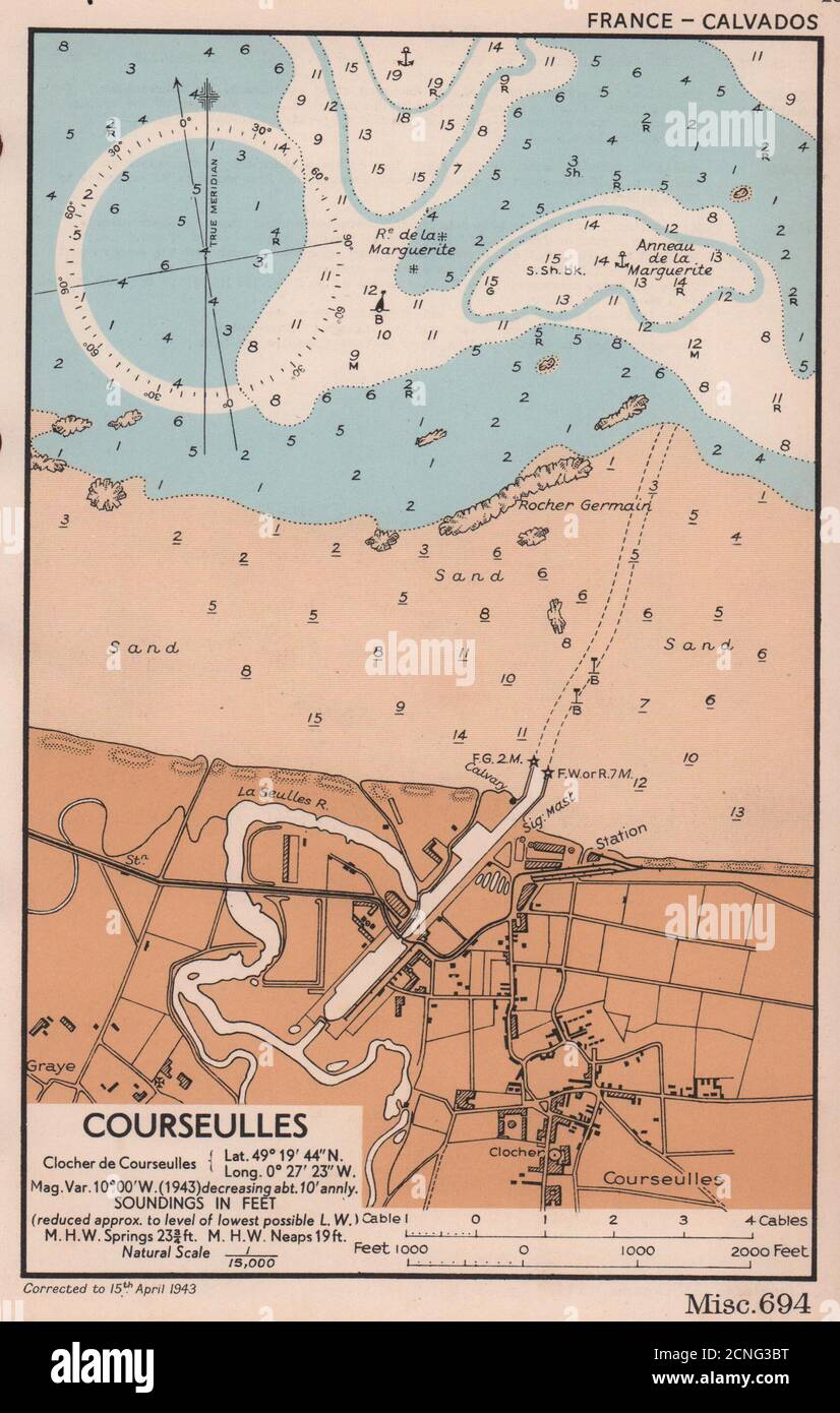 Courseulles piano / mare costa. Mappa di pianificazione D-Day. Spiaggia di Juno. AMMIRAGLIATO 1943 Foto Stock
