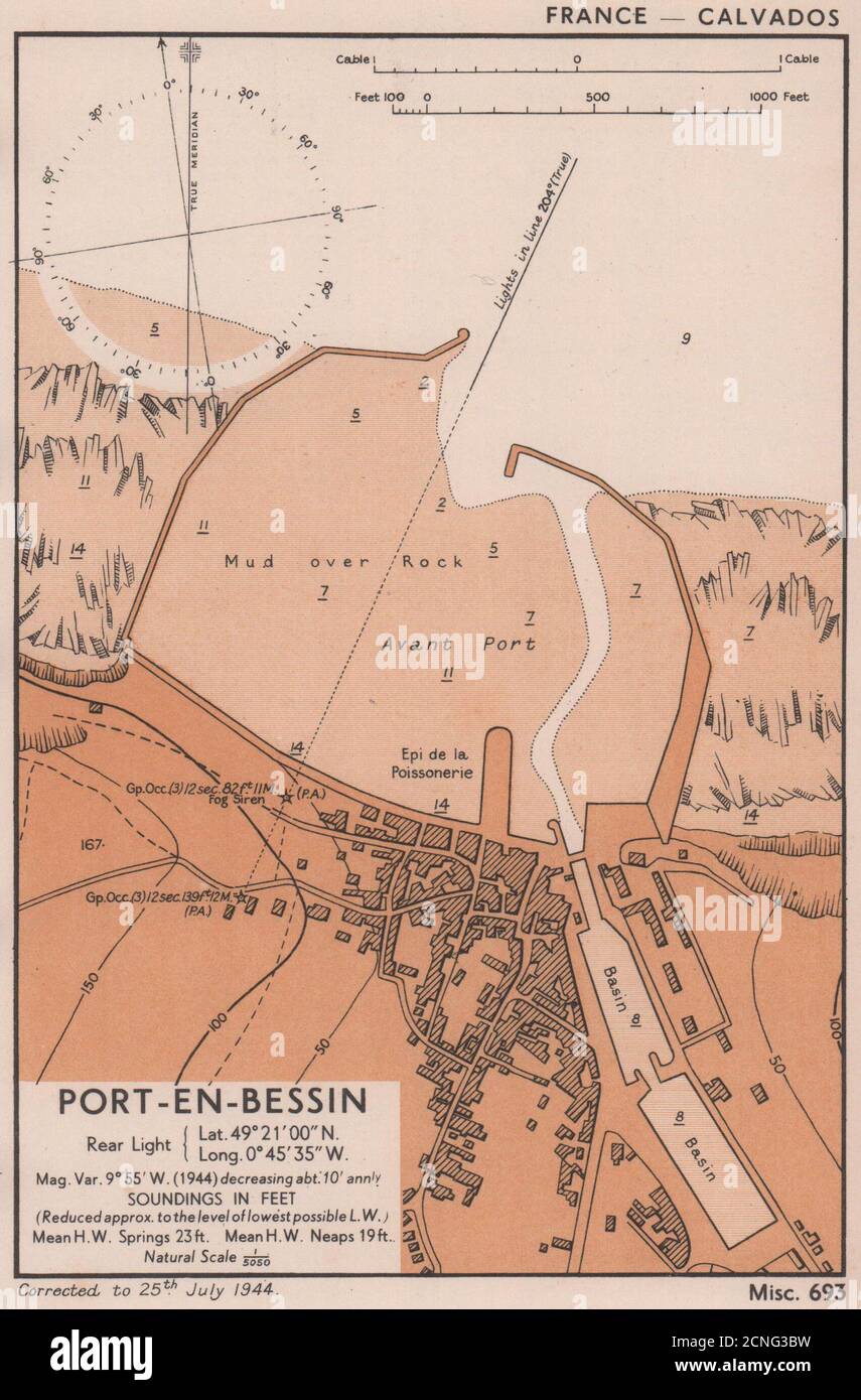 Port-en-Bessin piano/Sea Coast chart D-Day planning map Gold Beach ADMIRALTY 1944 Foto Stock