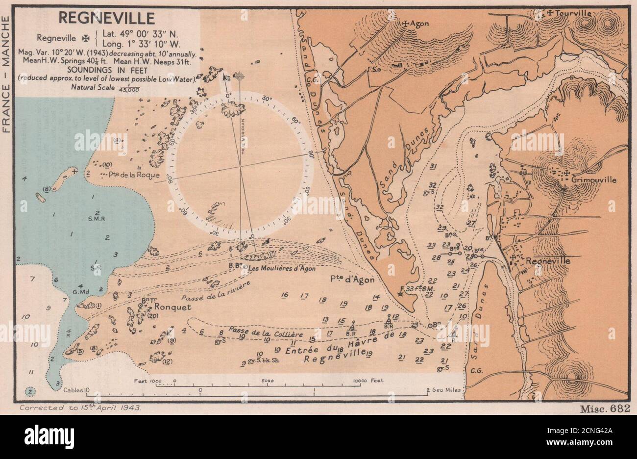 Regnéville-sur-Mer grafico della costa del mare. Mappa di pianificazione D-Day. Manica. AMMIRAGLIATO 1943 Foto Stock
