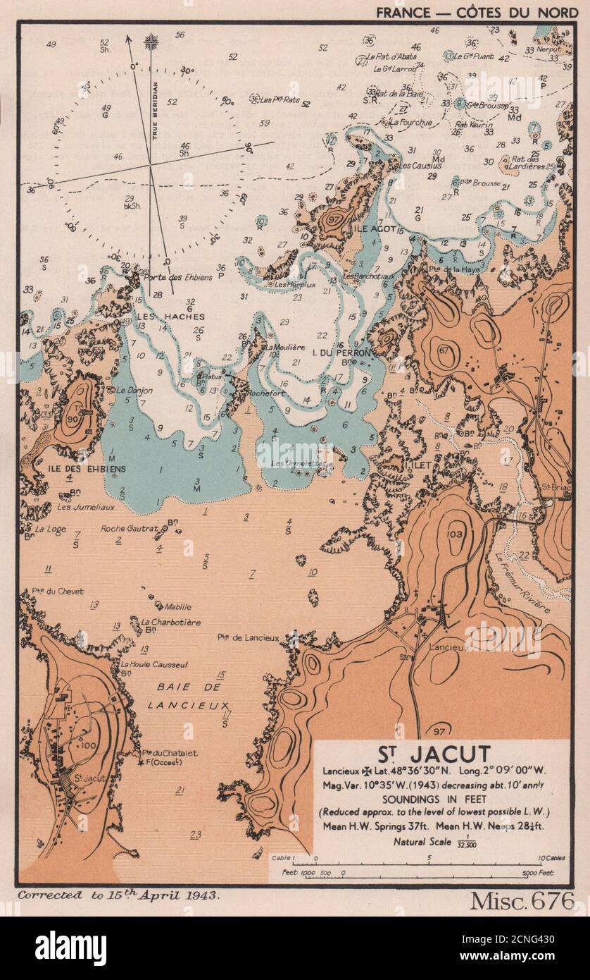 Saint-Jacut grafico della costa del mare. Mappa di pianificazione D-Day. Côtes-d'Armor. AMMIRAGLIATO 1943 Foto Stock