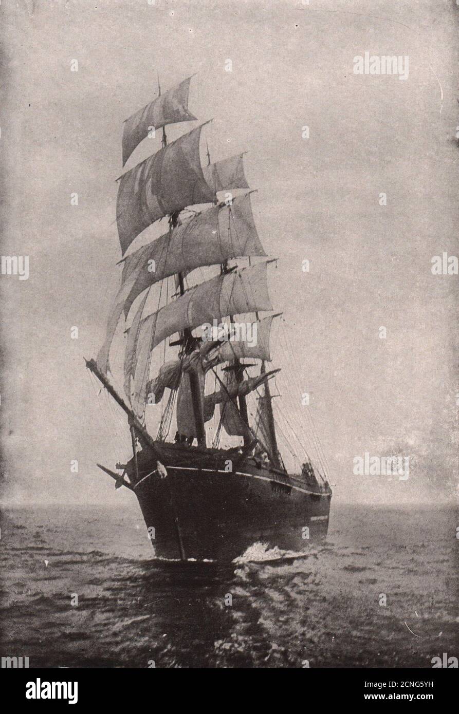 La nave di legno di vecchio-tempo. Navi 1903 vintage foto di stampa antica Foto Stock