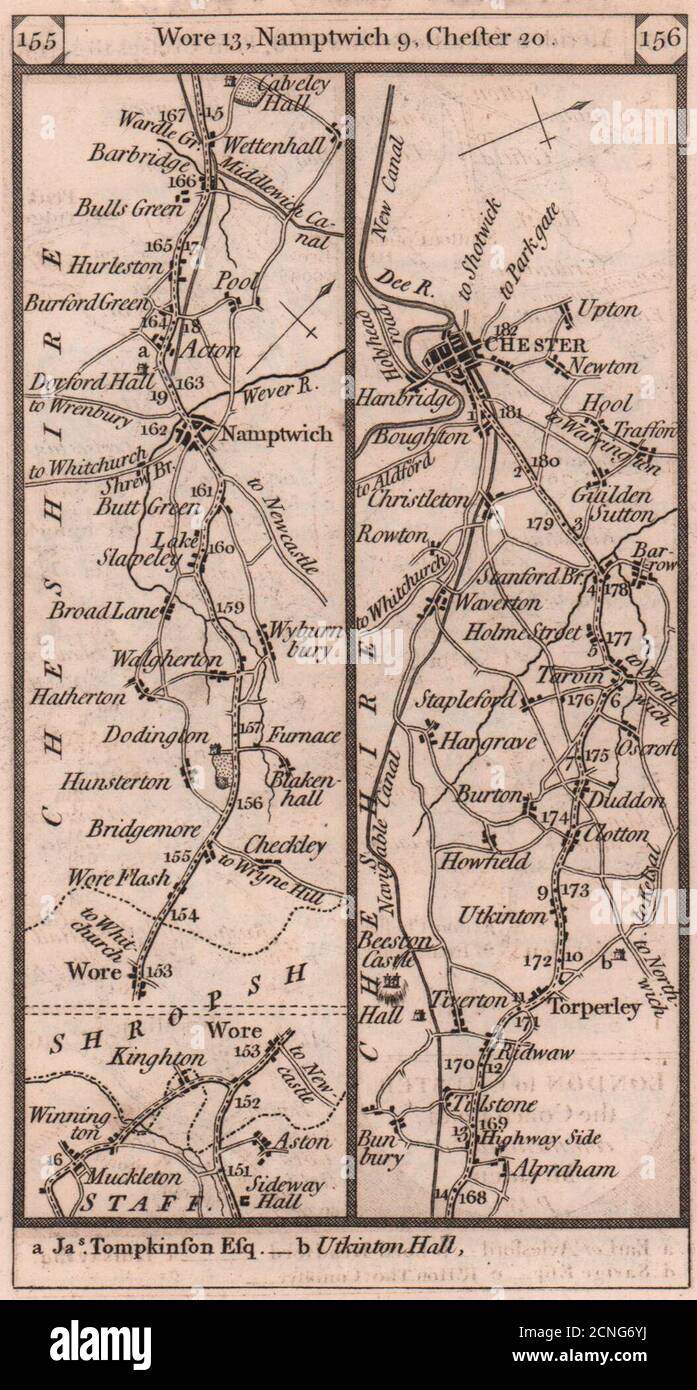 Nantwich - Tarporley - Chester Road Strip map PATERSON 1803 antico antico Foto Stock