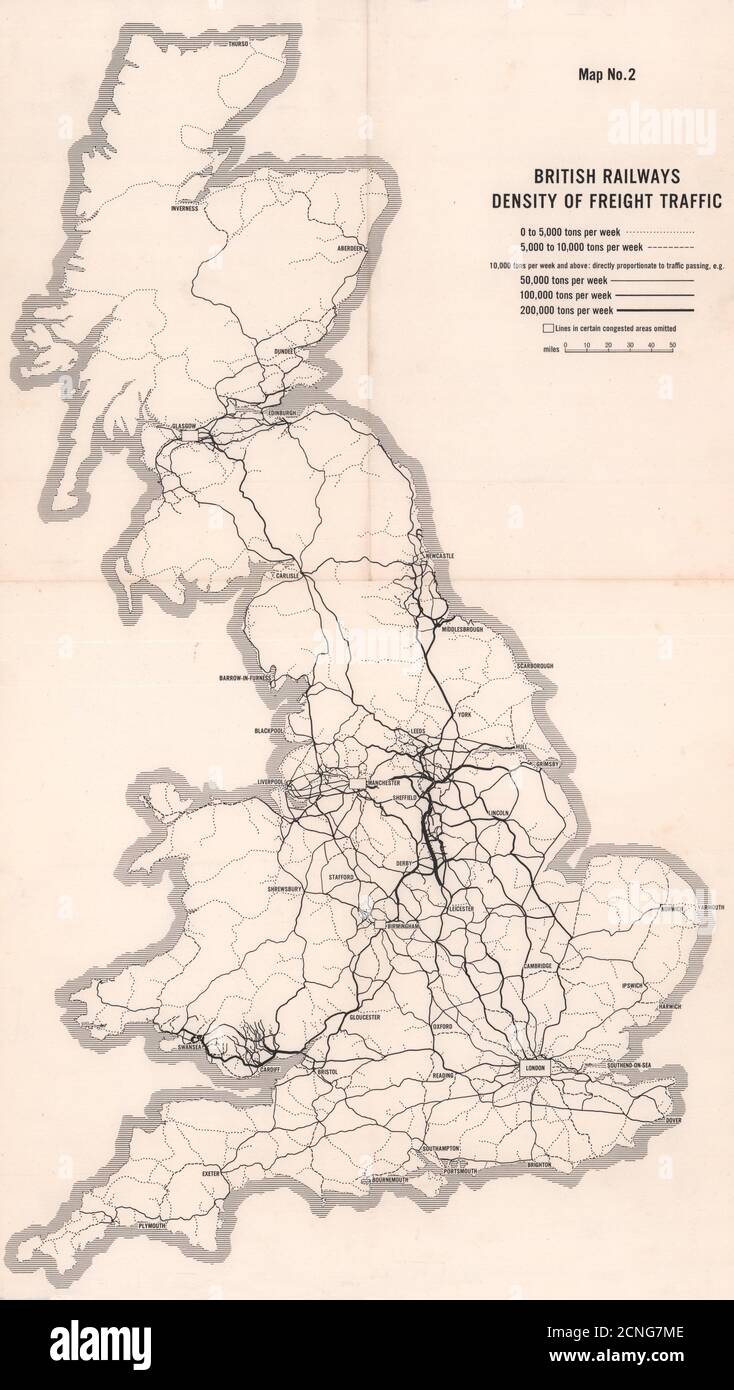 British Railways densità del traffico merci. BEECHING RELAZIONE 1963 vecchia mappa Foto Stock