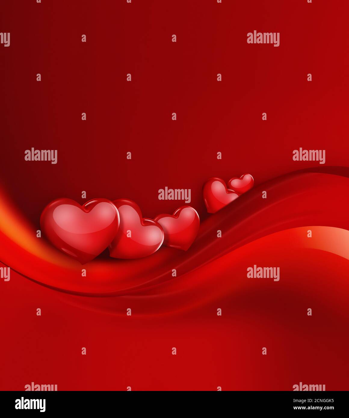 carta romantica con cuori rossi Foto Stock