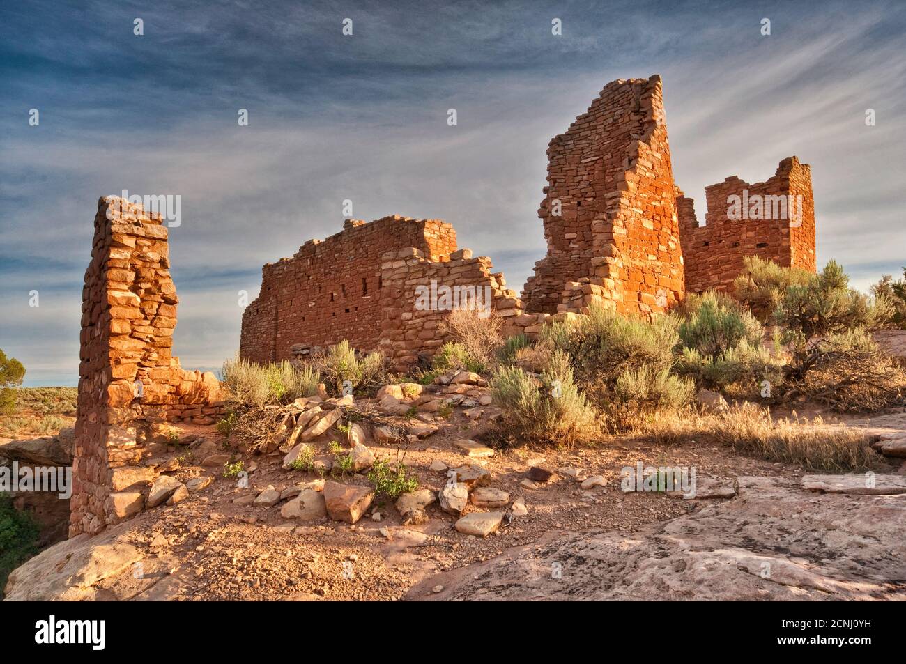 Rovine del castello di Hovenweep presso il monumento nazionale di Hovenweep, Colorado Plateau, Utah, Stati Uniti Foto Stock