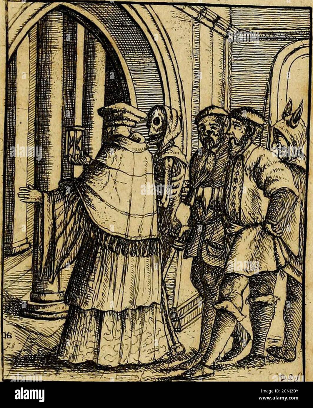 . Le Danze della morte, attraverso le varie fasi della vita umana : in cui è esposta la capricciosità di quel tiranno: Su Pasteur Suit la Mort, qui Iemmene en riant et en dansant, tandis que quelques bergers, oublant leur troupeau, errent 9a & la dans la campagne, desesperes de la perte de leur chef. Le soleil pret a se coucher, va laisser dans les tenebres ce malheureux troupeau, qui nayant Plus de conducteur, serie bientot la proie du loup & des autres betes feroccs. c lo PLATE IX IL CANON. Nel momento in cui entra nella chiesa, la morte lo accalora; e, lei Foto Stock