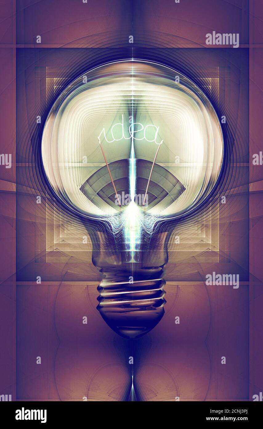 immagine concettuale dell'innovazione con una lampadina luminosa Foto Stock