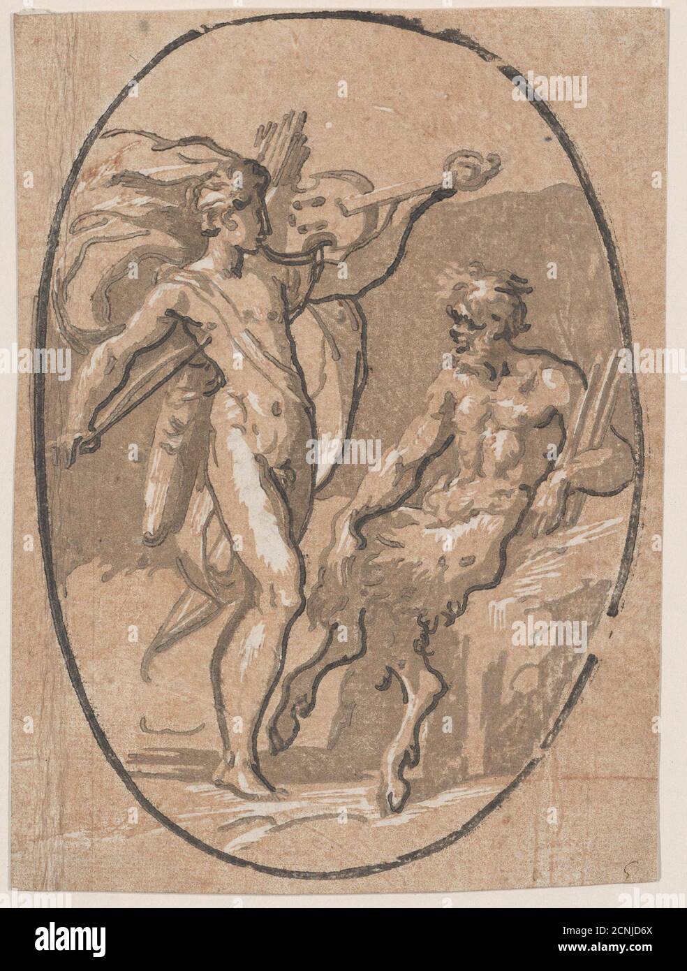 Il concorso tra Apollo e Marsyas, ca. 1540-1550. Precedentemente attribuito a Ugo da Carpi. Foto Stock