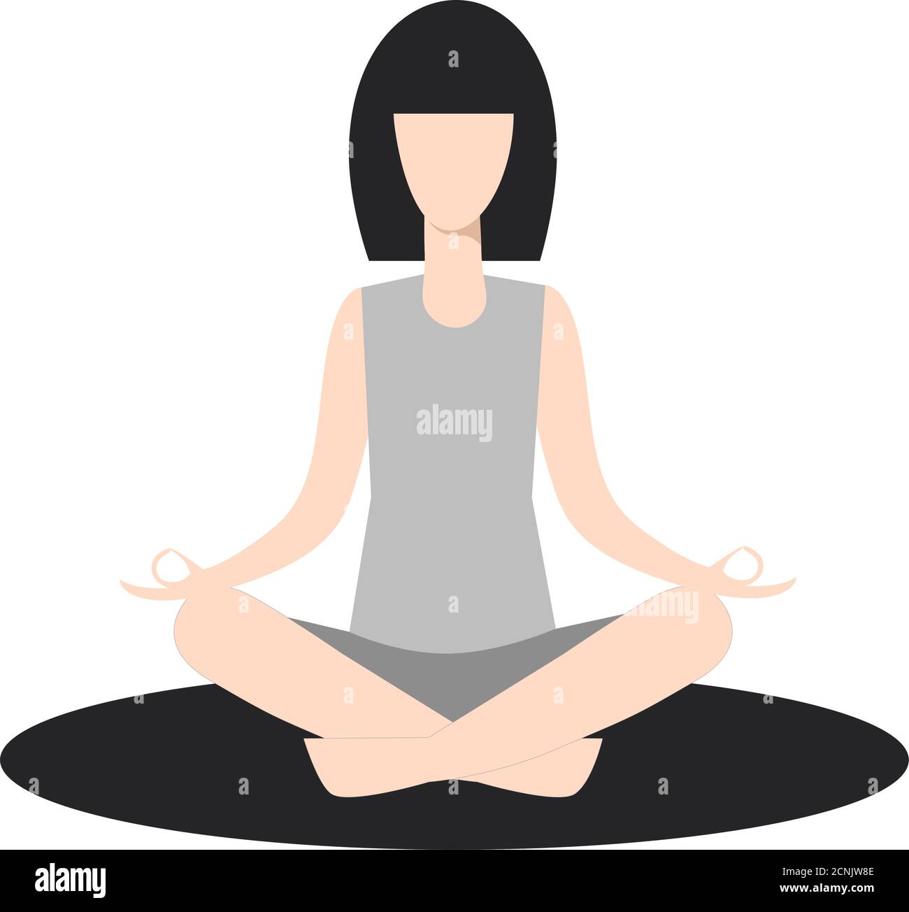 Ragazza che pratica yoga in posa meditativa del loto. Illustrazione vettoriale monocromatica. Meditazione della donna. Isolato su sfondo bianco. Illustrazione Vettoriale