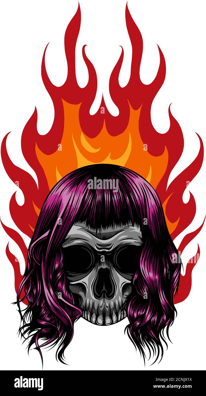 Cranio sul fuoco con fiamme illustrazione vettoriale Illustrazione Vettoriale