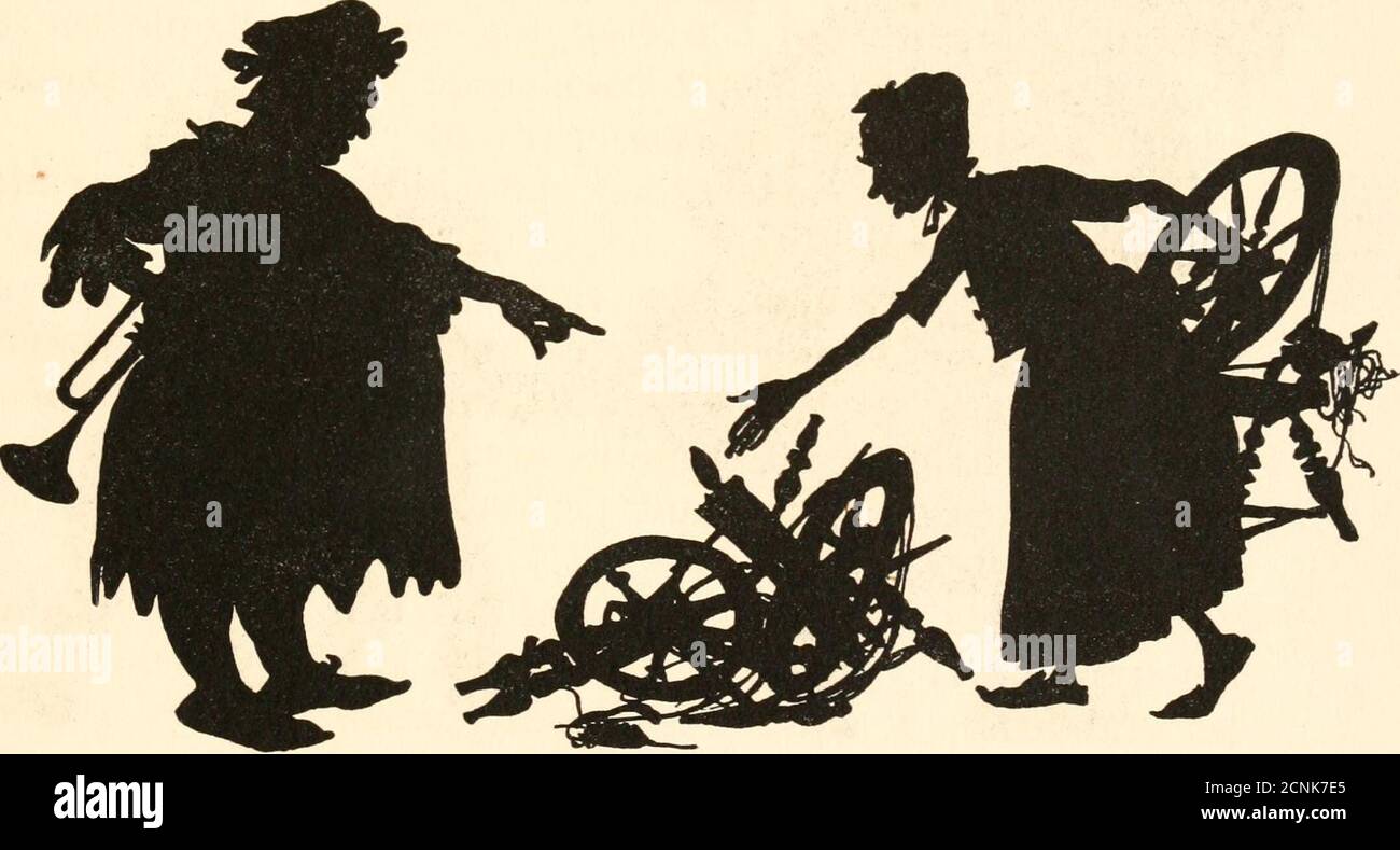 . La belle au bois dormant. Es rouets, les quenouilles et les fuseaux furent ainsirassemblblés. Il y en avait de tous les modèles et de toutesles grandeurs, quelques-uns étaient neufs, dautres avaient Plus de cent ans, et il était rare que chaque maison nen eûtpas au moins un dune sorte ou de lautre. ILS furent envoyésdans la capitale du royaume et lon en fit un tas immenssedans un des jardins publics. Le Roi, la Reine et toute la cour vinrent voir cet amasde rouets auquel on mit le feu. Le peuple aussi accouruten masse, pour assister à cette Destruction : les flammessélevaient très haut dans le Foto Stock