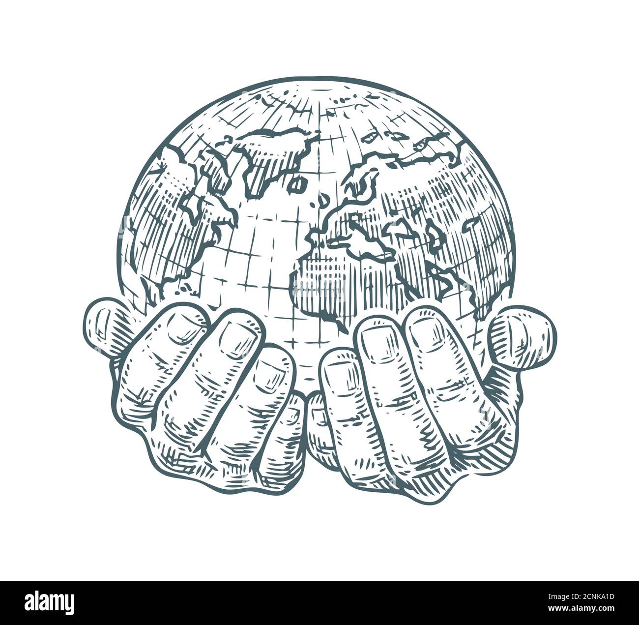 Le mani tengono il pianeta o il mondo. Ecologia o concetto aziendale Illustrazione Vettoriale