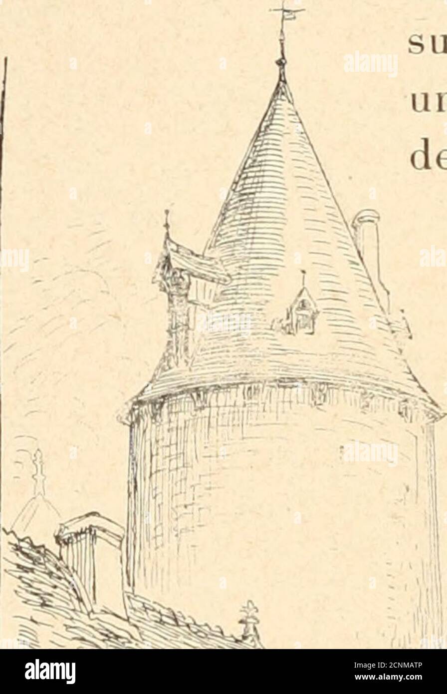 . 1430; . affitto à courte distanza. CE quartier solitaire séparpillait dans les anciens jardinsdun palais des rois carlovingiens, le palais de Charle-magne, comme lapelait le populaire, abandonné ou détruit; a6 LES ASSIÉGÉS DE COMPIÈGNE il en restait près de la rivière une grosse tour, la tour Beau-Regard, qui subste encore aujourdhui après dix siècles, etruinée seulement depuis trois cents ans. Sur lemplacement du palais de Charlemagne, il y avaitalors un couvent de Jacobins; et quelques rares maisons.Lune de ces maisons était celle de Bonvarlet, ancienne dépendance du palais sans doute, bât Foto Stock