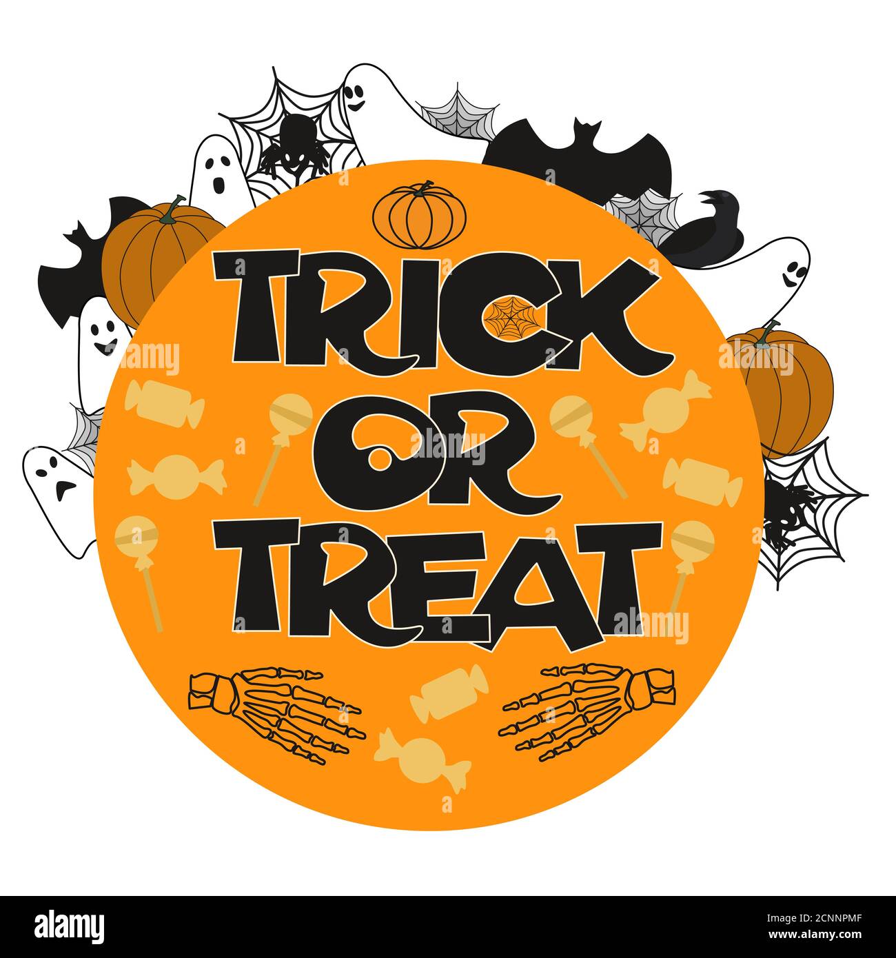 Illustrazione vettoriale di Halloween Trick o Treat su sfondo bianco. Design Halloween Illustrazione Vettoriale