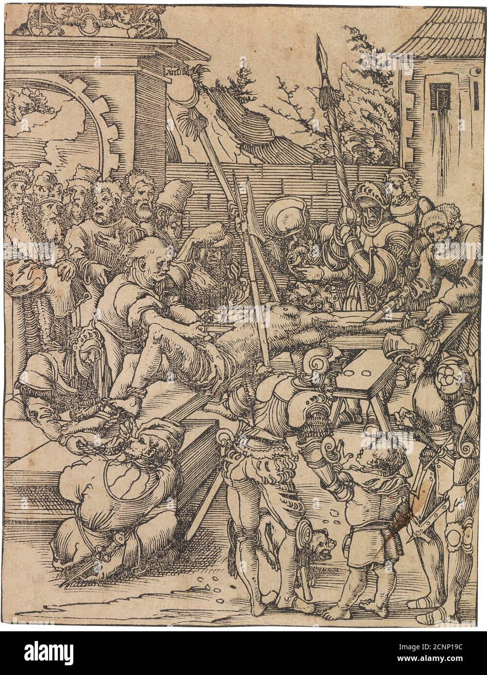 Martirio di San Bartolomeo. Dalla serie martirio dei dodici Apostoli, c. 1520. Collezione privata. Foto Stock