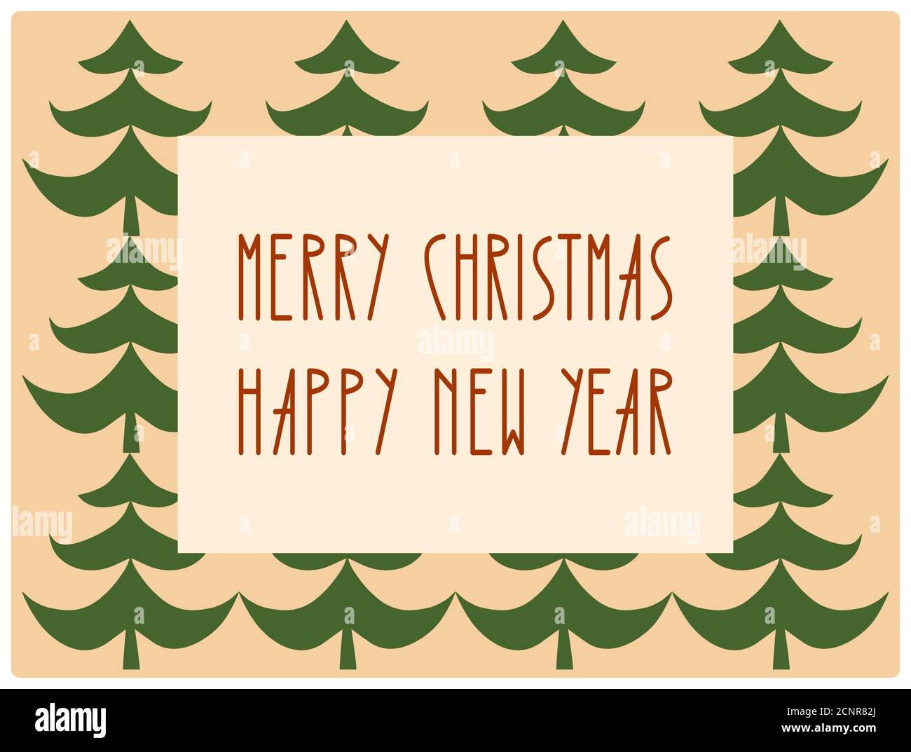 Buon Natale e felice anno nuovo illustrazione vettoriale. Albero di Natale e testo. Stile retrò Illustrazione Vettoriale