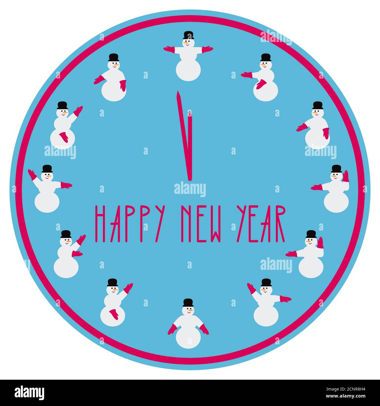 Snowman segnala Felice anno nuovo con sistema di semafori marittimi. Natale e Capodanno design. Illustrazione vettoriale. Isolato su sfondo bianco. Illustrazione Vettoriale