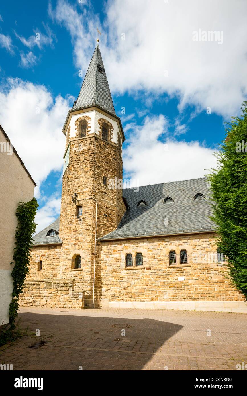 Chiesa evangelica Gustav Addolph a Pfaffen-Schwabenheim, Rheinhessen, Foto Stock