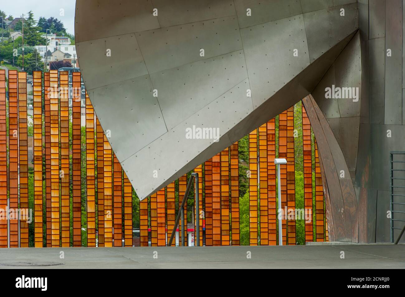 La scultura Grass Blades dell'artista John Fleming e il Museo della Cultura Pop al Seattle Center di Seattle, Washington state, USA. Foto Stock