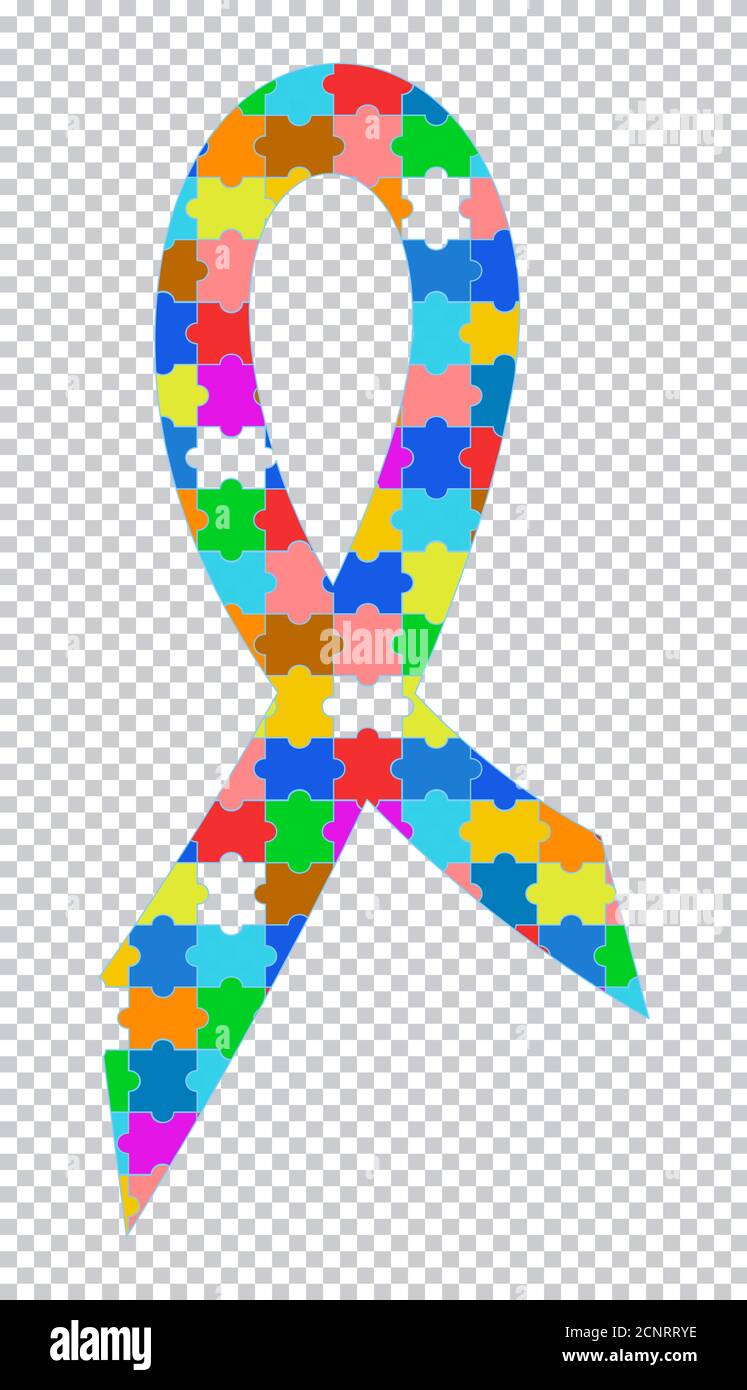 Nastro di consapevolezza autismo. Modello di puzzle. Illustrazione vettoriale. Isolato su sfondo bianco. Illustrazione Vettoriale