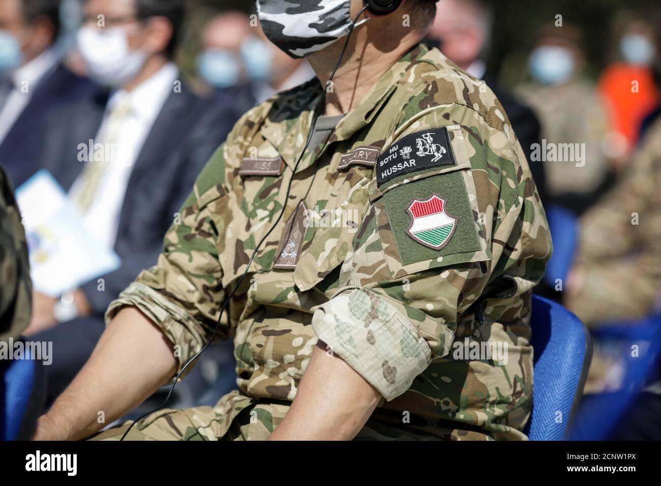 Capu Midia, Romania - 17 settembre 2020: Logo degli Hussars ungheresi sull'uniforme di un ufficiale. Foto Stock