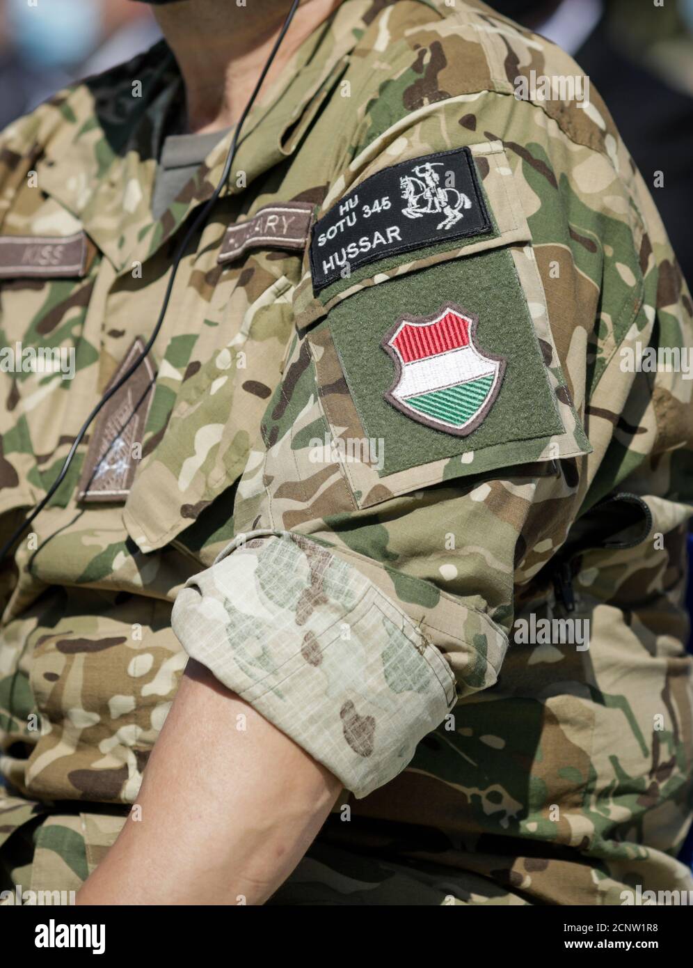 Capu Midia, Romania - 17 settembre 2020: Logo degli Hussars ungheresi sull'uniforme di un ufficiale. Foto Stock