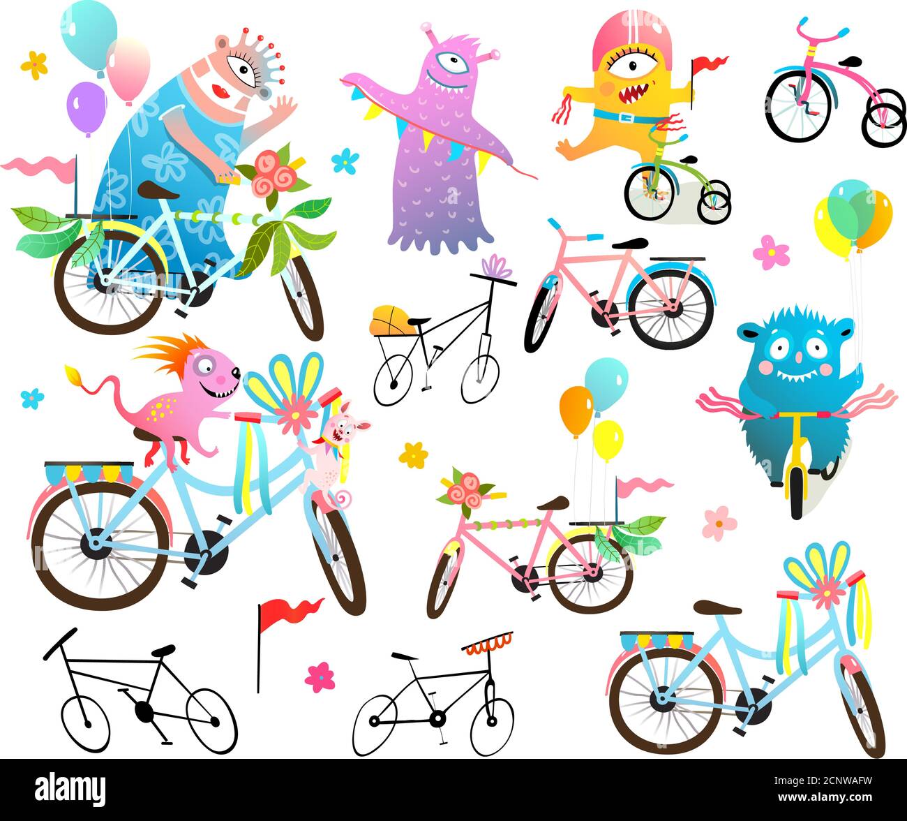 Evento di parata di decorazione della bicicletta clipart per i bambini. Illustrazione Vettoriale