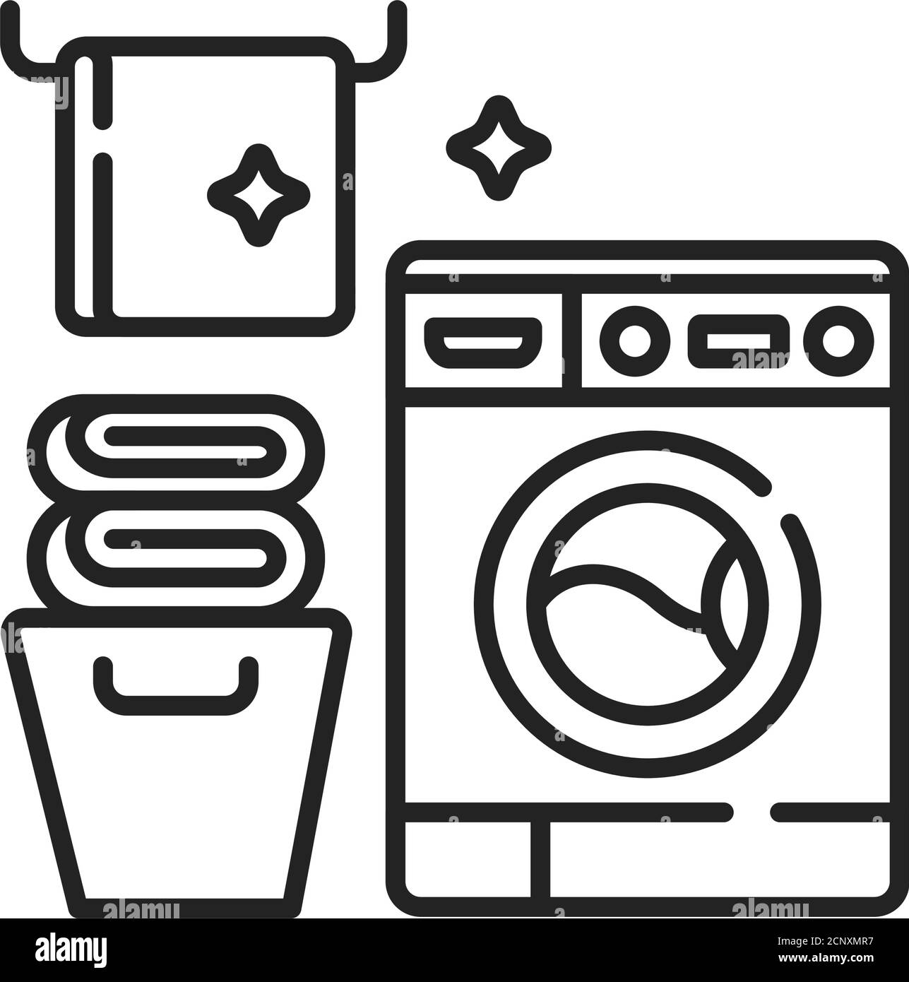 Icona della linea nera della lavanderia. Segno di amenità della casa. Servizio di pulizia. Pittogramma per pagina web, app mobile, promo. Elemento di progettazione GUI UI UX. Modificabile Illustrazione Vettoriale