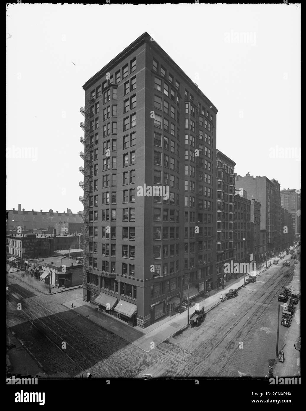 Vista esterna del Pontiac Building, situato all'angolo nord-ovest di South Dearborn e West Harrison Streets, Chicago, Illinois Foto Stock
