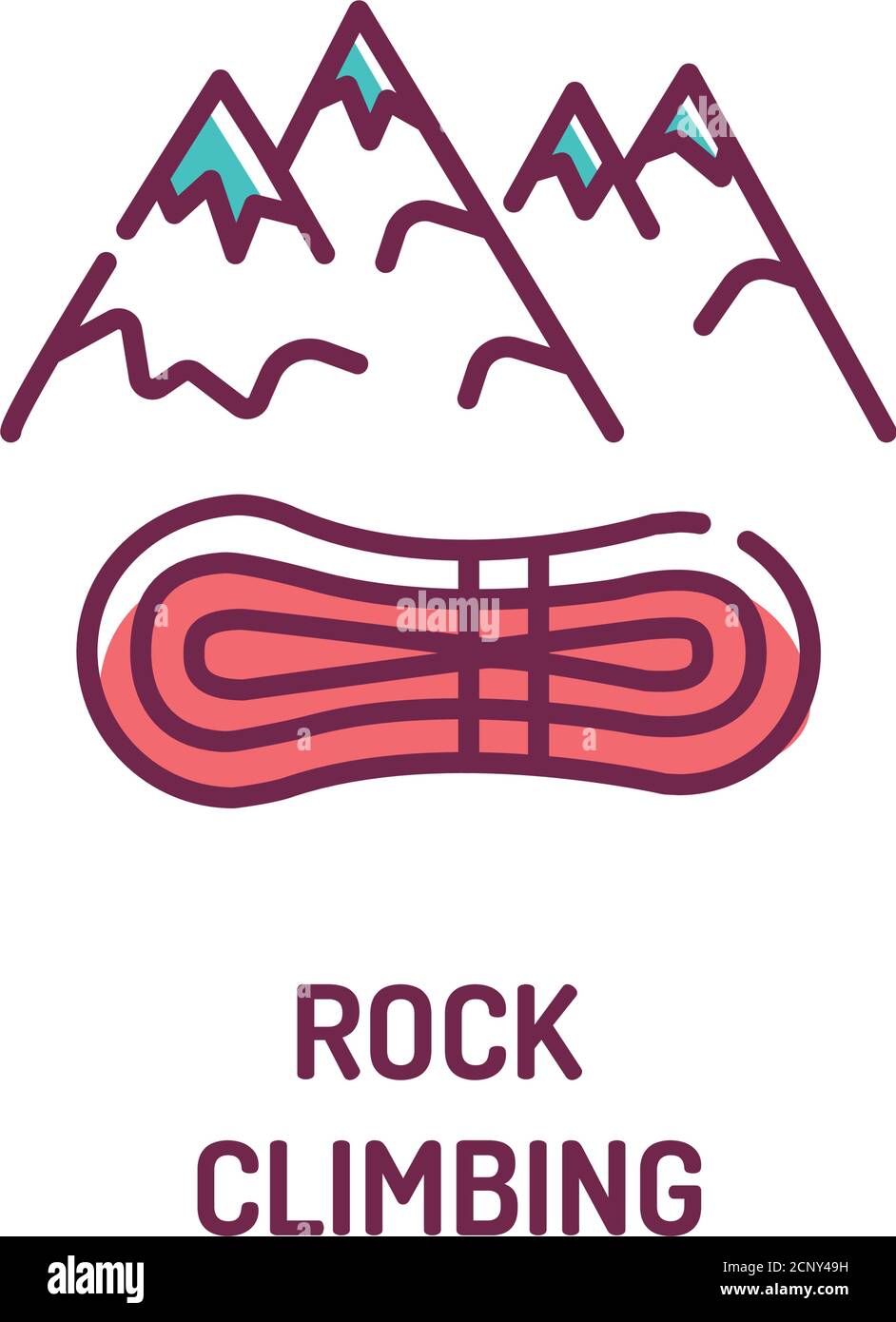Icona della linea di colore per arrampicata su roccia. Sport in cui i partecipanti salgono, scendono o attraversano formazioni rocciose naturali o rocce artificiali. Pittogramma per la pagina Web Illustrazione Vettoriale
