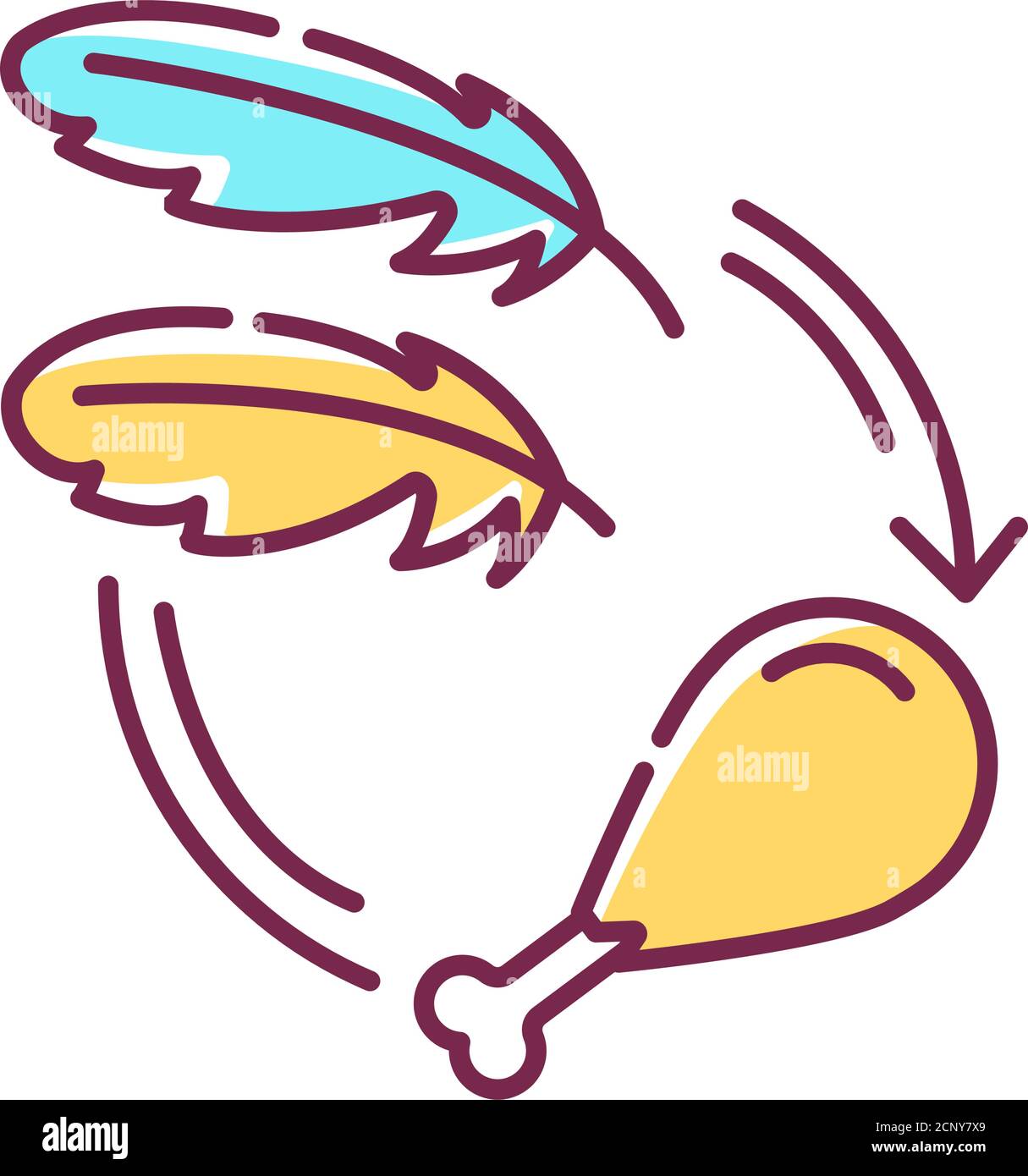 Fare carne da dna piume icona linea di colore. Il processo di creazione di carne da piume di dna. Biotecnologia e bioingegneria. Pittogramma per il Web Illustrazione Vettoriale