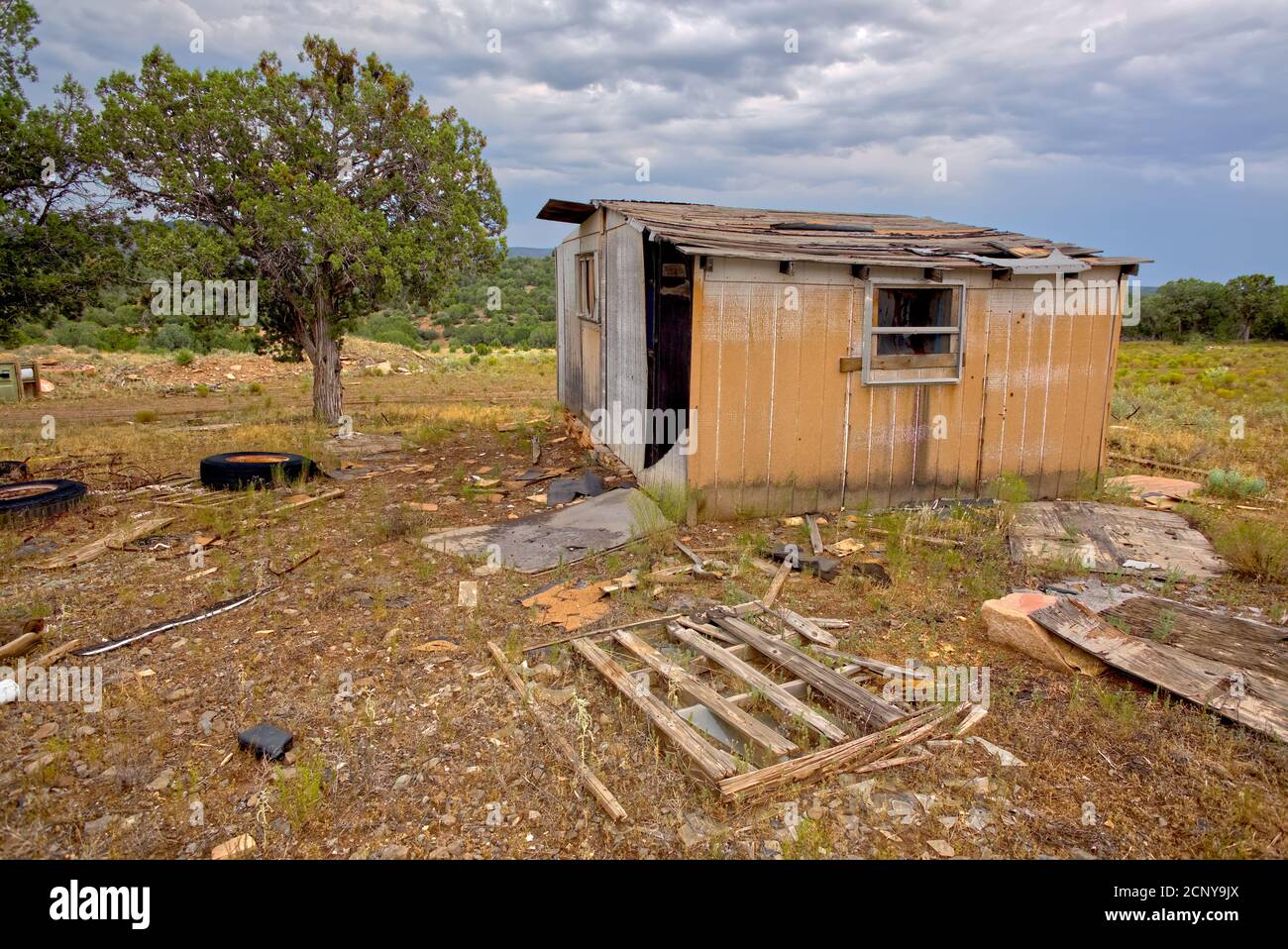 I resti spettrali della cava messicana vicino a Perkinsville, Arizona. La cava risiede nella foresta nazionale di Prescott, accessibile al pubblico, al largo di Fo Foto Stock