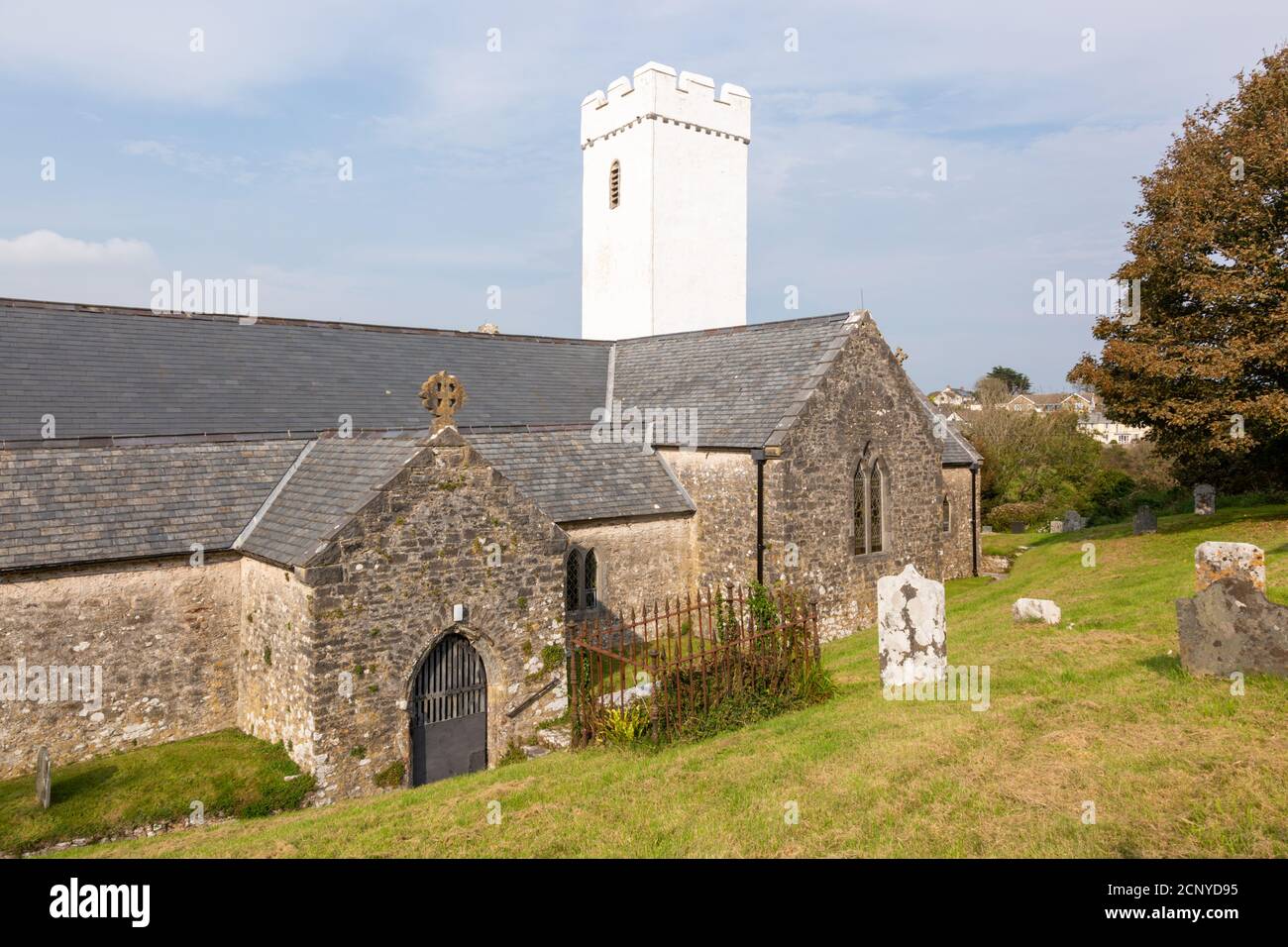 St James's Church, Manorbier, Pembrokeshire, Galles, Regno Unito Foto Stock