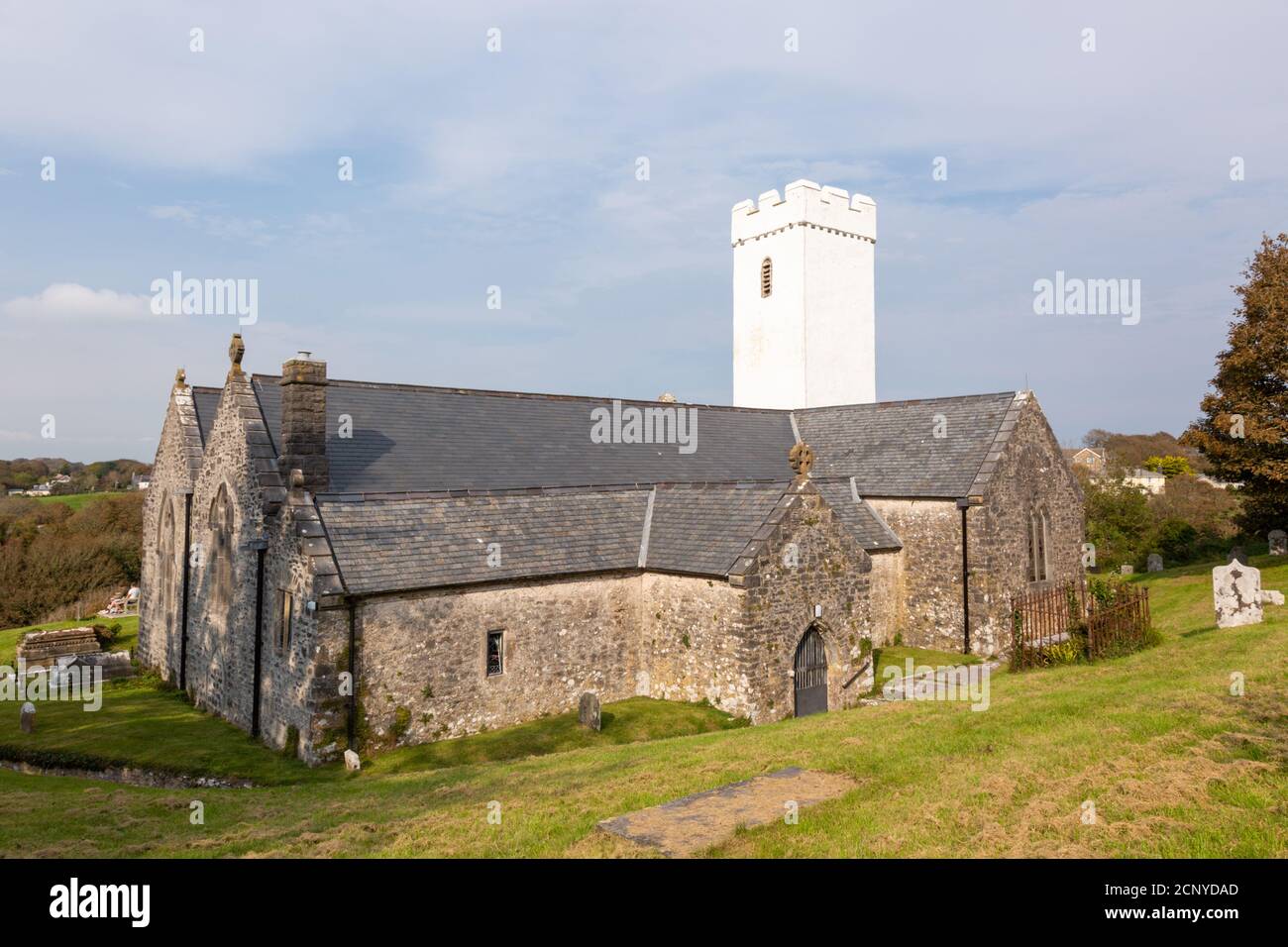 St James's Church, Manorbier, Pembrokeshire, Galles, Regno Unito Foto Stock