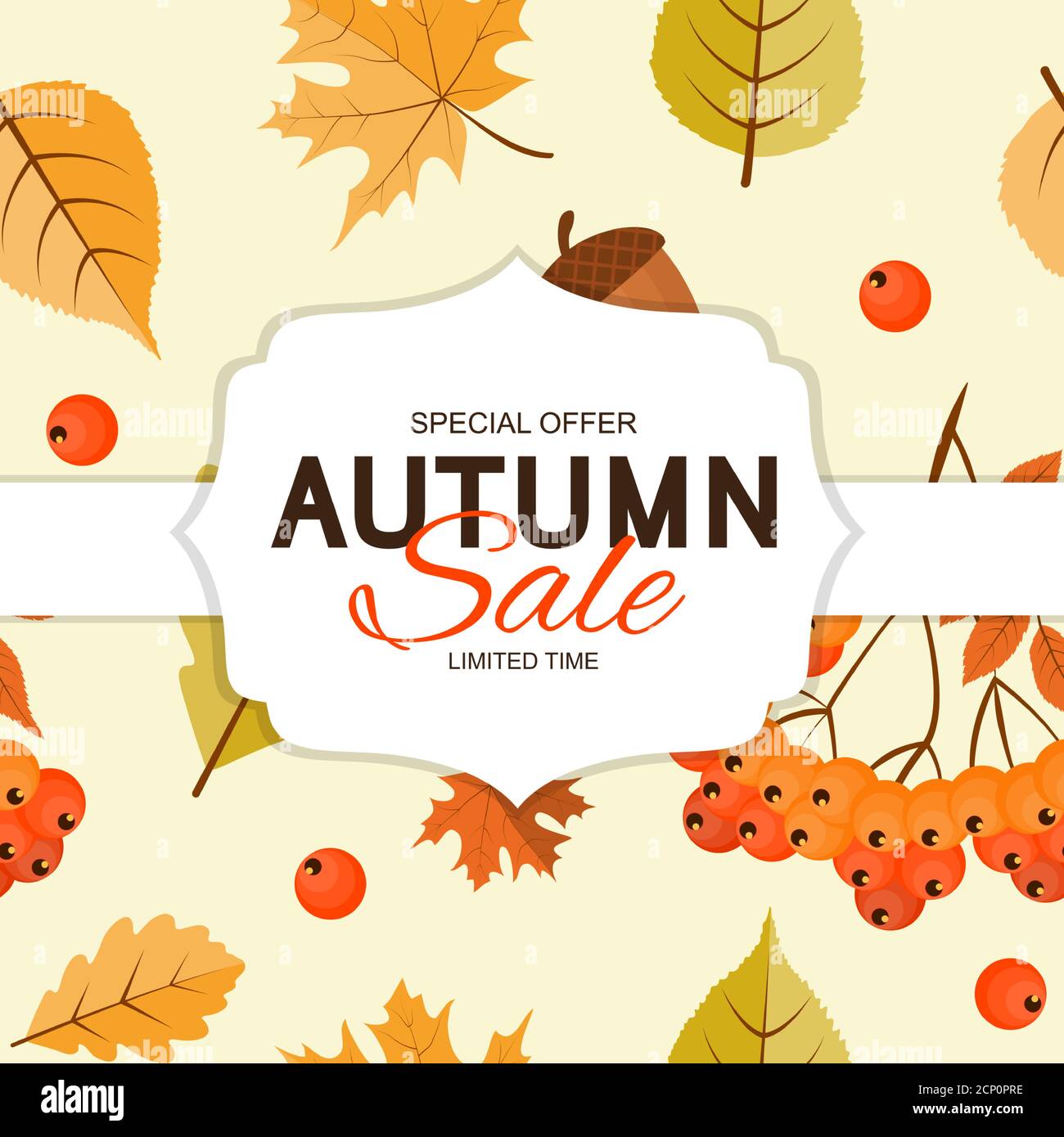 Autunno sfondo modello con foglie. Offerta speciale. Tempo limitato. Illustrazione vettoriale Illustrazione Vettoriale