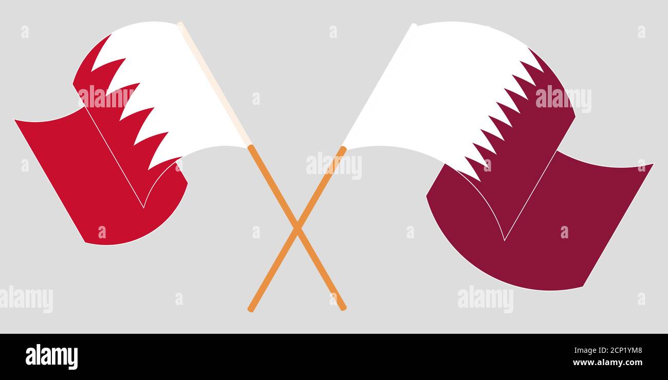 Bandiere incrociate e sventolanti del Bahrain e del Qatar. Illustrazione vettoriale Illustrazione Vettoriale