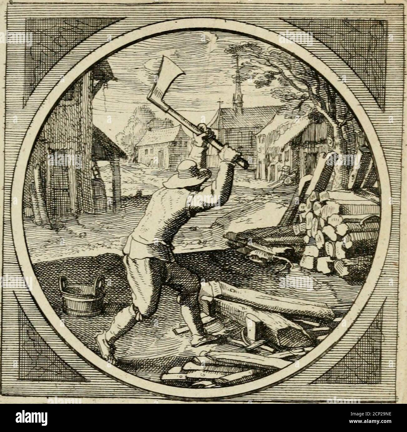 . Oktoginta emblemata moralia nova, e sacris litteris petita, formandis ad veram pietatem accommodata, & elegantibus picturis aeri incisis repraesentata . / ® i|TCR ijl Dvat^ vnb sut 233ci[c» QIII fend le bois,il fera en Danger par iccluy,Ecclef^io.v.^. ^tii fend le hois hien-fouvent foy-mefme hleffsyDesfiiis refultans. Ainfi auf^i advisent^A cduj qui de nuire aux aultres prend lieffe^Oue dea fnauvaifite le Premier ilfe plaint. Chi taglia il legno, faia in pericolo pereiro. CLN legmfende,Jpefio nevulneratOyDaIU frammenti che li volano contra:Co^t cht di ntiocer ad altrui hagrato,Vih tofio che Foto Stock
