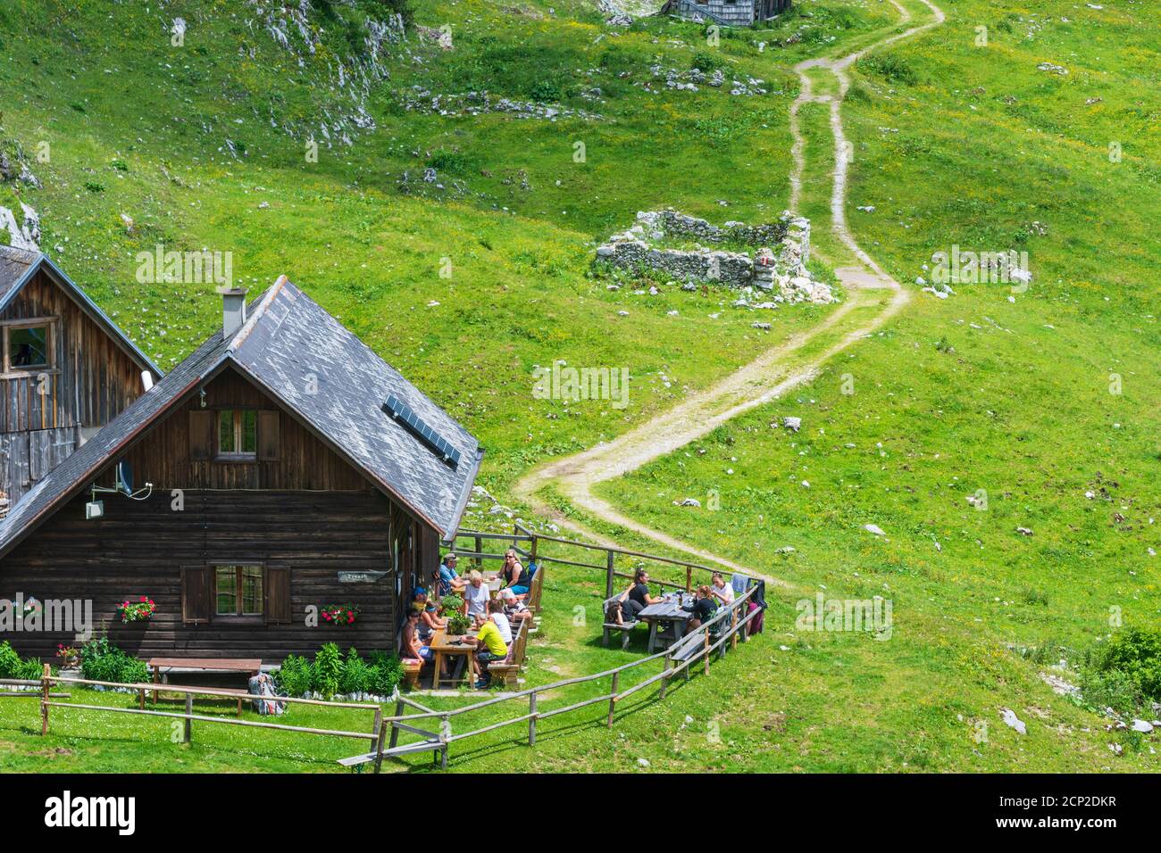 Monti Hochschwab, rifugio Sackwiesenalm, ristorante a Hochsteiermark, Steiermark / Stiria, Austria Foto Stock