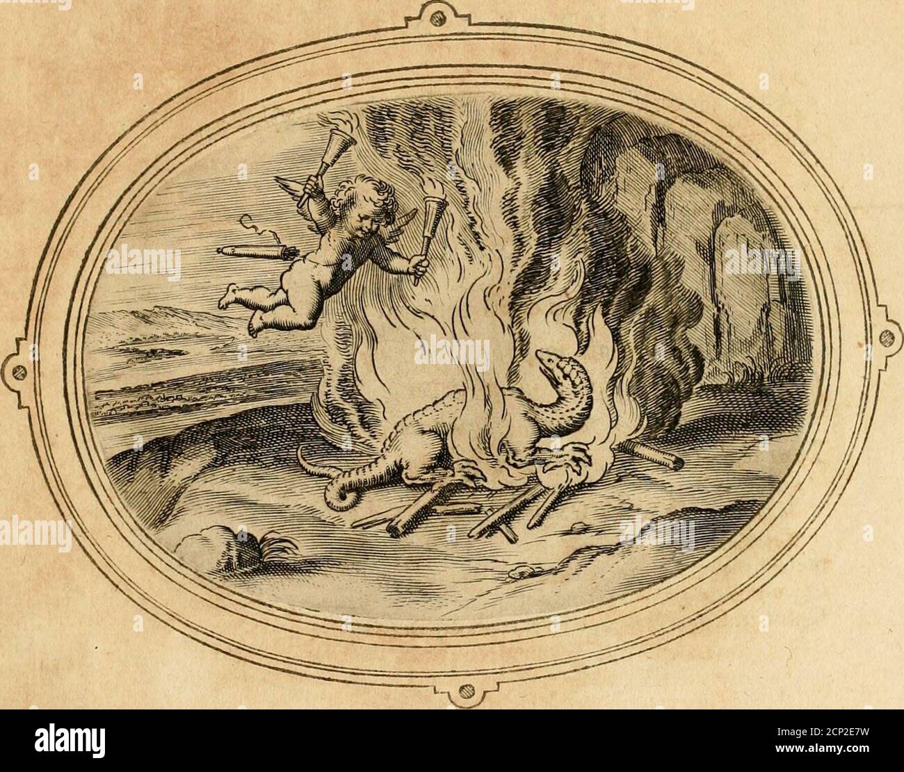 . Les emblemes de l'amour humain . FFA *?» EMBLEMATA M e A V i TA P e R i G N e M. Heifitum cruieh mihiimea vita per IgnesLreJ.it ^(is mmeJij^ initbus iffetuutt. Me nutrie, veluti fctUmandram, Cyprins ardor :IP/«/ imat in te^ quàn tejtne flemma mori. Kel foco viuo. Viue la Jalamandra in foco ardent e JE nel foco dAmor viue Ìamante,Q^ìl f/«o cibo , e gioia trionfante.la quel jciy altrui dà. morte ^ei vita fente. Mort à autruy, à moy vie. Au feu fans fe bru fier fe tient la falamandre:lAmantau feu d Amouriouitde fon dclfr.sa nourriture il eft,fa loye, & fon plaiïïr.CE quautruj fair aiourir,à iuy Foto Stock