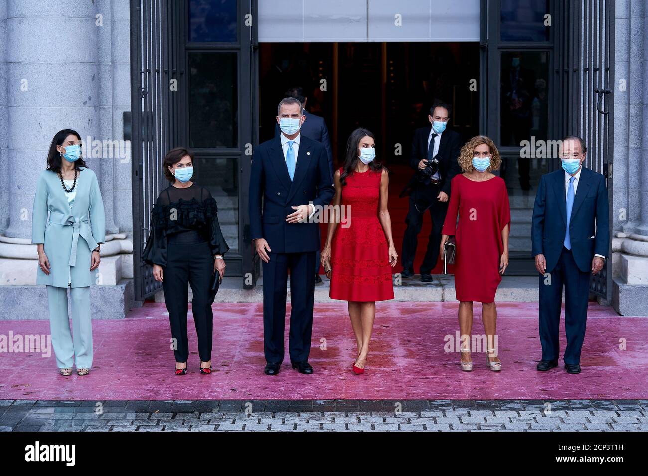 Madrid, Madrid, Spagna. 18 Settembre 2020. Carmen Calvo, Re Felipe VI, la Regina Letizia e Meritxell Batet frequentano l'inaugurazione della Stagione reale del Teatro al Teatro Real di Madrid, Spagna. Credit: Angel Perez/ZUMA Wire/Alamy Live News Foto Stock