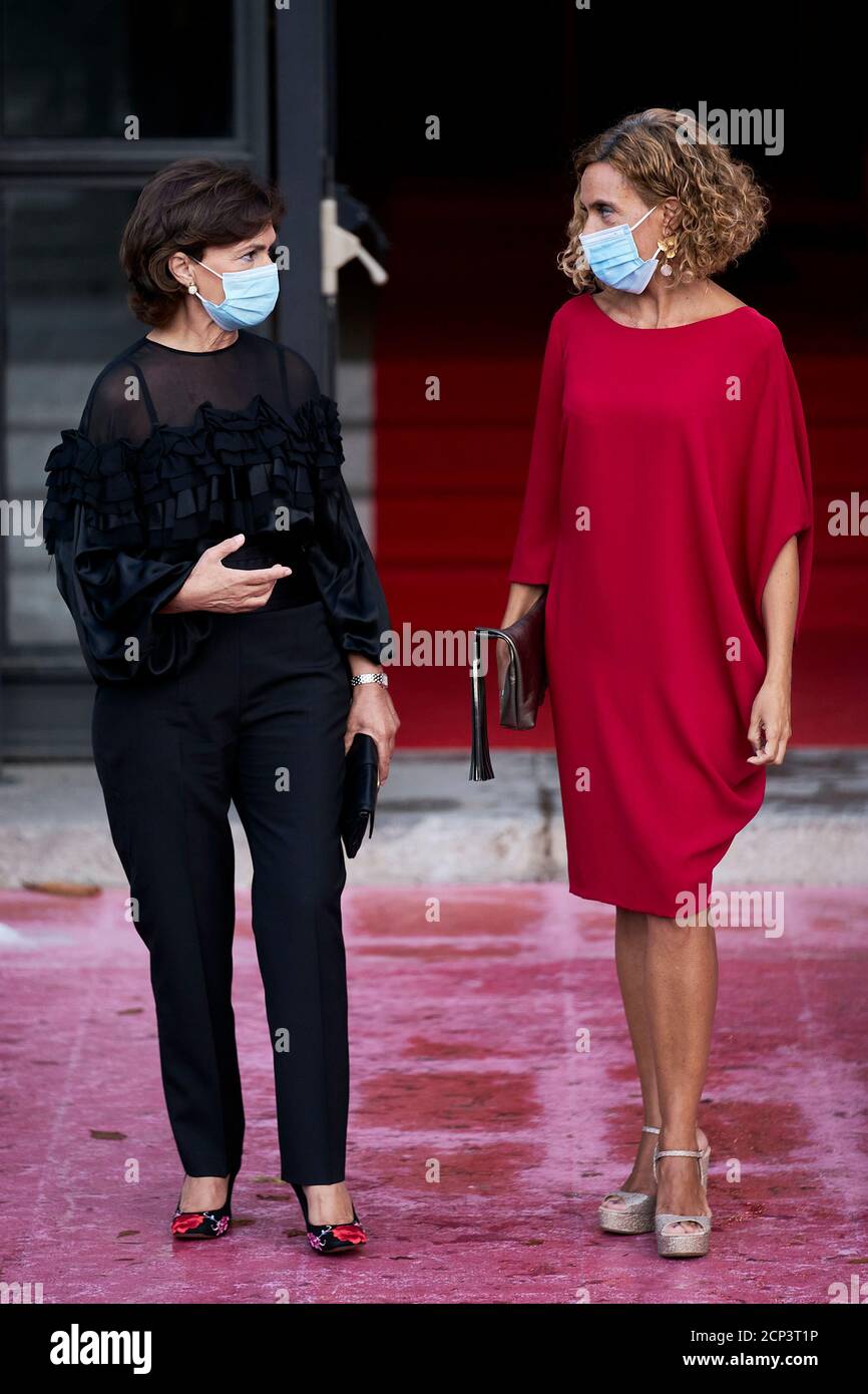 Madrid, Madrid, Spagna. 18 Settembre 2020. Carmen Calvo e Meritxell Batet frequentano l'inaugurazione della Stagione reale del Teatro al Teatro Real di Madrid, Spagna. Credit: Angel Perez/ZUMA Wire/Alamy Live News Foto Stock